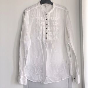 BANANA REPUBLIC White Long Sleeve Shirt w/ Military Look & Gun Metal Buttons
